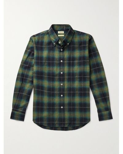 De Bonne Facture Button-down Collar Checked Cotton-flannel Shirt - Green