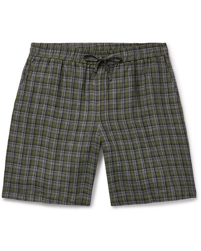 De Bonne Facture Straight-leg Checked Linen Drawstring Shorts - Gray