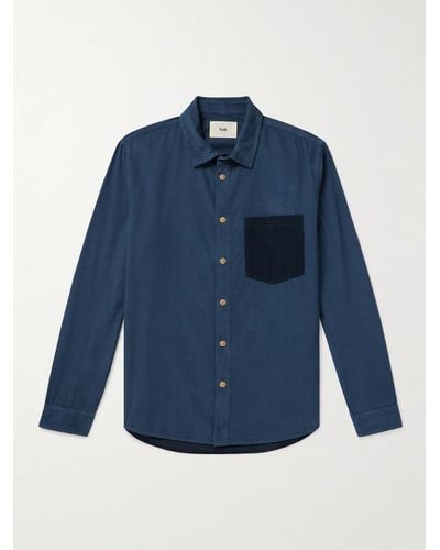 Folk Two-tone Cotton-corduroy Shirt - Blue