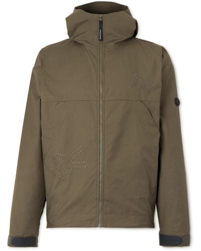 District Vision Logo-embroidered Organic Cotton-blend Twill Hooded Jacket - Green
