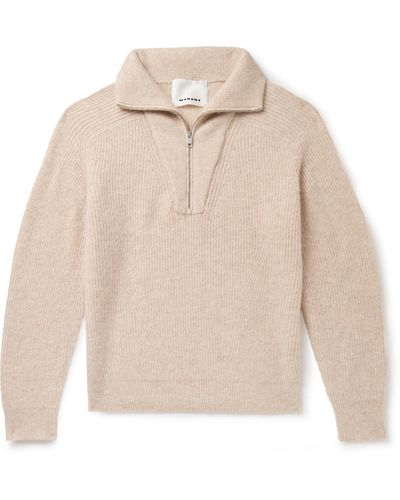 Isabel Marant Bryson Ribbed Alpaca-blend Half-zip Sweater - Natural