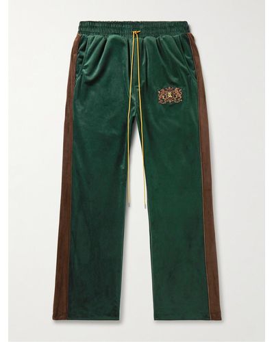 Rhude Pantaloni sportivi a gamba dritta in velluto con righe e logo ricamato - Verde