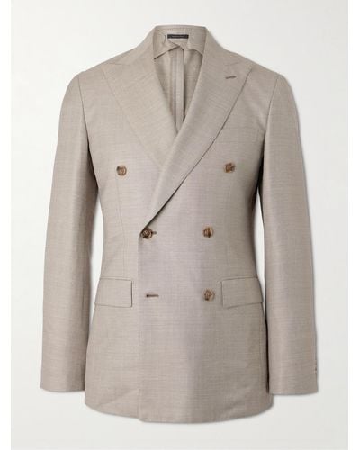 Brioni Double-breasted Wool And Silk-blend Twill Suit Jacket - Natural