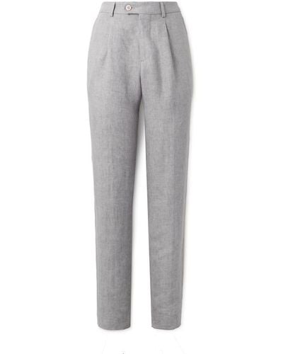 Brunello Cucinelli Straight-leg Pleated Linen Suit Pants - Gray