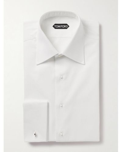 Tom Ford Smokinghemd aus Baumwoll-Piqué mit Umschlagmanschette - Weiß