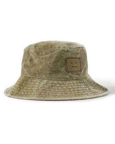 Acne Studios Buko Leather-trimmed Distressed Cotton-canvas Bucket Hat - Green