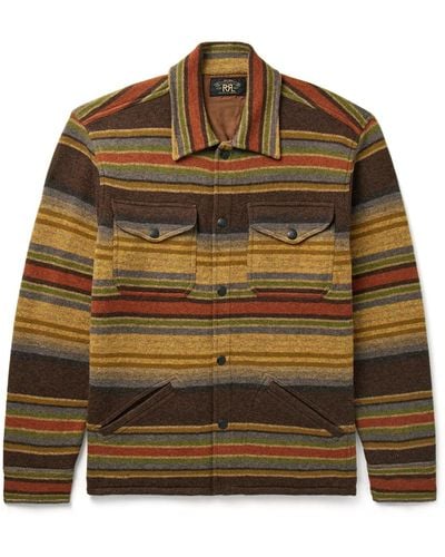 RRL Striped Wool Overshirt - Brown