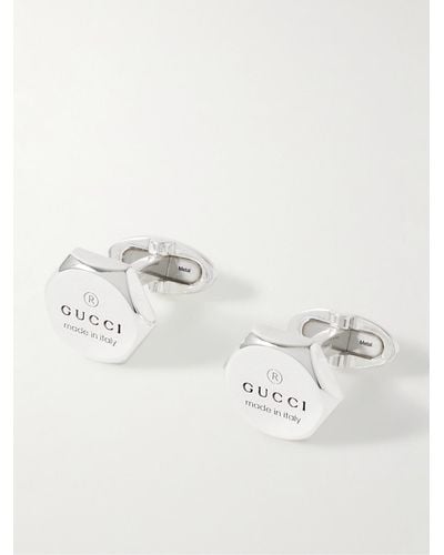 Gucci Trademark Manschettenknöpfe aus Sterlingsilber mit Logogravur - Natur