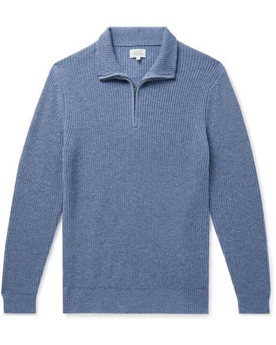 Hartford Slim-fit Ribbed Wool And Cashmere-blend Half-zip Sweater - Blue