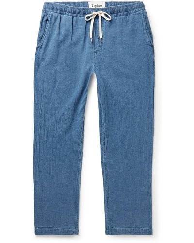 Corridor NYC Tapered Linen And Cotton-blend Drawstring Pants - Blue