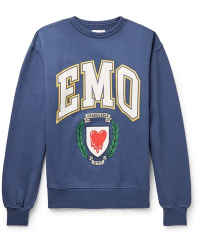 Emotionally Unavailable Logo-print Cotton-jersey Sweatshirt - Blue