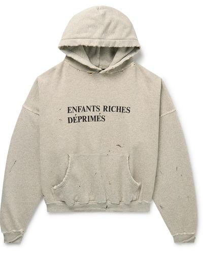 Enfants Riches Deprimes Logo-print Distressed Cotton-jersey Hoodie - Gray