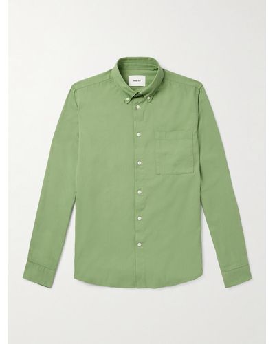 NN07 Arne 5655 Button-down Collar Organic Cotton And Modal-blend Shirt - Green