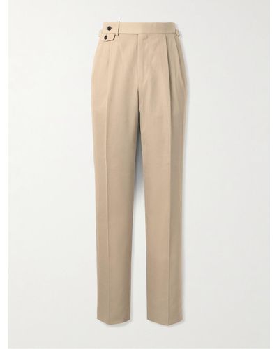 Dunhill Straight-leg Pleated Cotton And Cashmere-blend Twill Suit Trousers - Natural