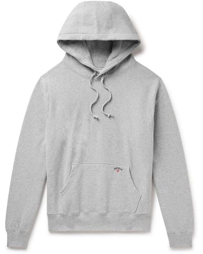 Noah Logo-embroidered Cotton-jersey Hoodie - Gray