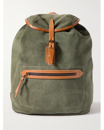 Bleu De Chauffe Camp Leather-trimmed Suede Backpack - Green