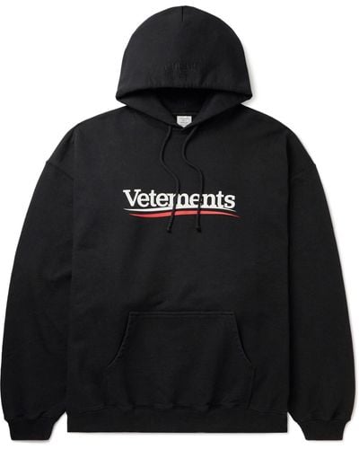 Vetements Oversized Logo-print Cotton-blend Jersey Hoodie - Black