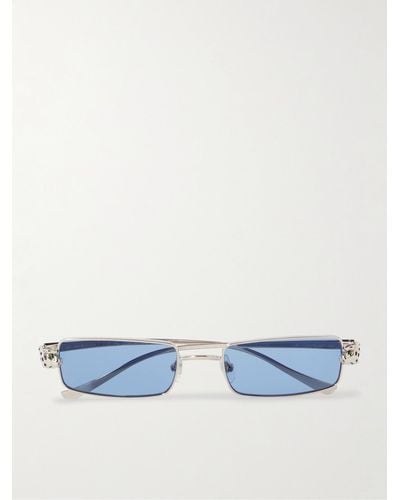 Cartier Panthère De Cartier Rectangle-frame Silver-tone Sunglasses - Blue