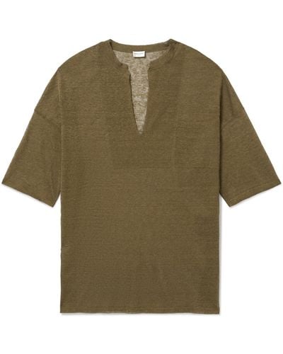 Saint Laurent Linen And Silk-blend T-shirt - Green