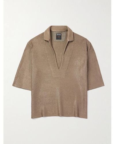 Zegna Serengheti Silk And Oasi Linen-blend Polo Shirt - Natural