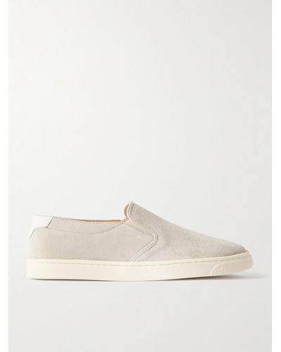 Brunello Cucinelli Leather-trimmed Suede Slip-on Trainers - Natural