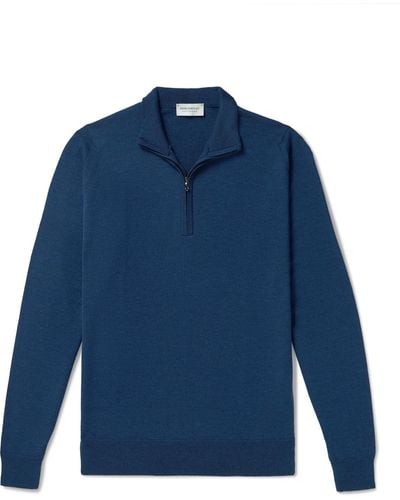 John Smedley Tapton Merino Wool Half-zip Sweater - Blue