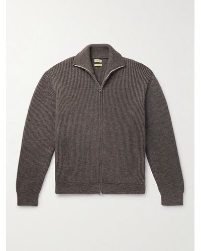 De Bonne Facture Ribbed Wool And Alpaca-blend Zip-up Sweater - Grey