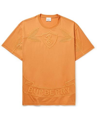 Burberry Logo-embroidered Cotton-jersey T-shirt - Orange
