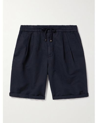 Brunello Cucinelli Wide-leg Pleated Linen And Cotton-blend Drawstring Shorts - Blue