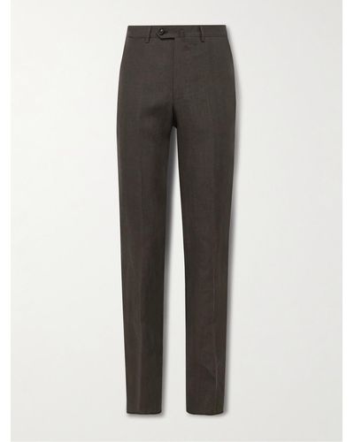 De Petrillo Slim-fit Linen Suit Trousers - Grey