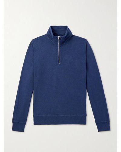 Hartford Cotton-jersey Half-zip Sweatshirt - Blue