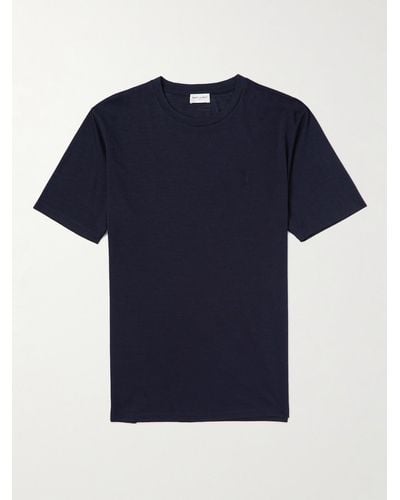 Saint Laurent T-Shirt aus einer Woll-Seidenmischung - Blau