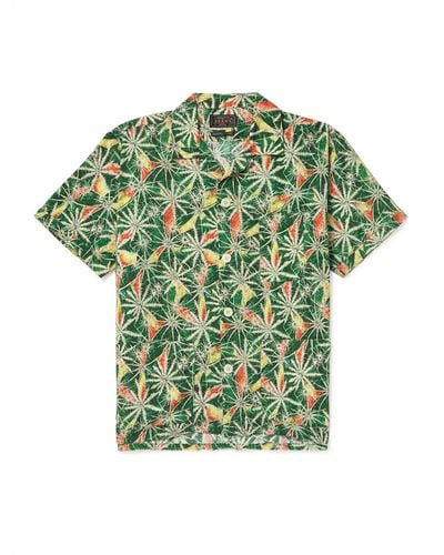 Beams Plus Camp-collar Printed Cotton-voile Shirt - Green