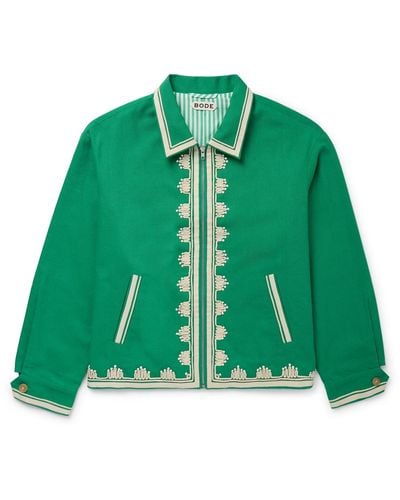 Bode Ripple Embellished Grosgrain-trimmed Cotton-canvas Jacket - Green