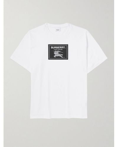 Burberry T-shirt in jersey di cotone stretch con logo applicato - Bianco