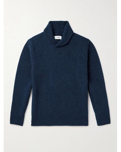 MR P. Slim-fit Shawl-collar Wool Sweater - Blue