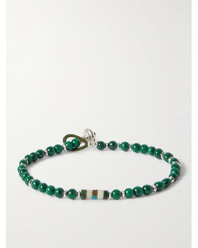 Mikia Armband aus Kordel mit Zierperlen aus Malachit und silberfarbenen Details - Grün
