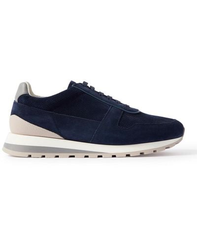 Brunello Cucinelli Olimpo Leather-trimmed Perforated Suede Sneakers - Blue