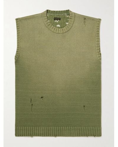 Kapital 5G ärmelloser Pullover aus Jacquard-Strick aus einer Baumwollmischung in Distressed-Optik - Grün