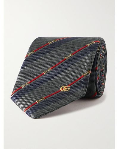 Gucci 7cm Embroidered Striped Silk-jacquard Tie - Blue