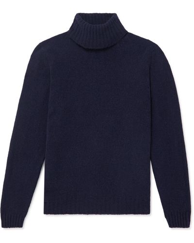 Kingsman Shetland Virgin Wool Rollneck Sweater - Blue