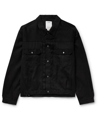 Visvim 10xx Linen And Wool-blend Twill Trucker Jacket - Black
