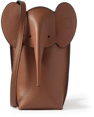 Loewe Elephant Pocket Leather Messenger Bag - Brown