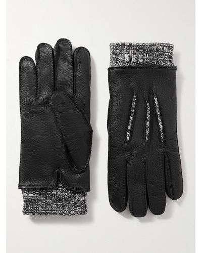 Missoni Full-grain Leather And Ribbed Mélange Wool Gloves - Black
