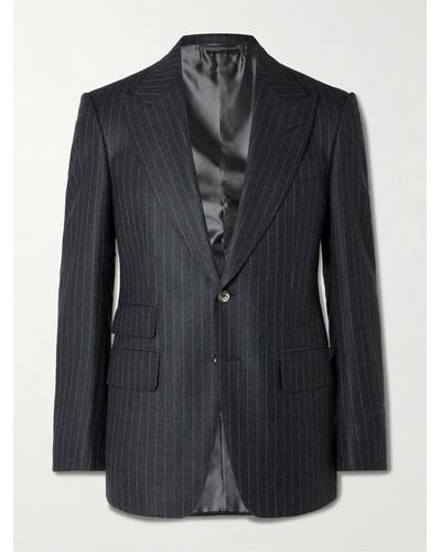 Tom Ford Shelton Pinstriped Wool Suit Jacket - Black