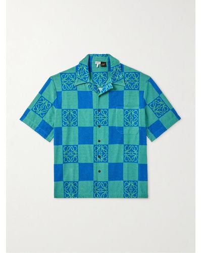 Loewe Paula's Ibiza Camp-collar Cotton-blend Terry-jacquard Shirt - Blue