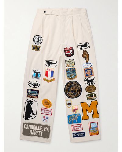 Bode Cambridge Mcnab Straight-leg Pleated Appliquéd Cotton-canvas Trousers - White
