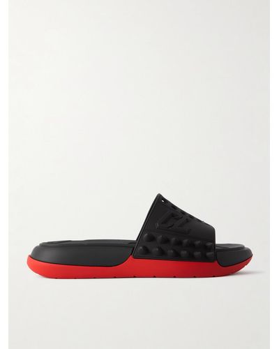 Christian Louboutin Take It Easy Logo-embossed Cutout Spiked Rubber Slides - Red