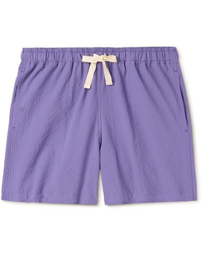 Howlin' Magic Straight-leg Stretch-cotton Seersucker Drawstring Shorts - Purple