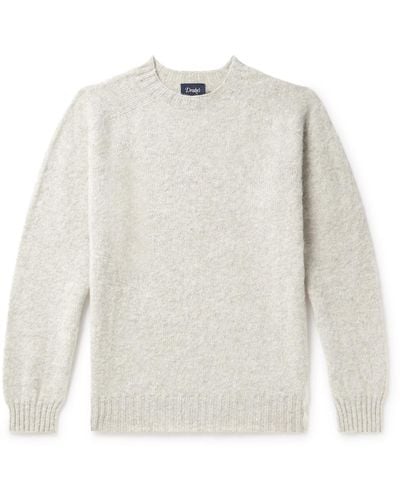 Drake's Brushed Virgin Shetland Wool Sweater - White